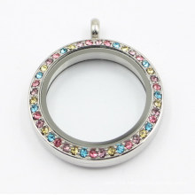 Latest Design Rd Screw on Glass Face Stainless Steel Floating Locket Pendant with Colorful Stones